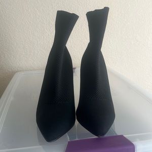 Stretch fabric heeled booties